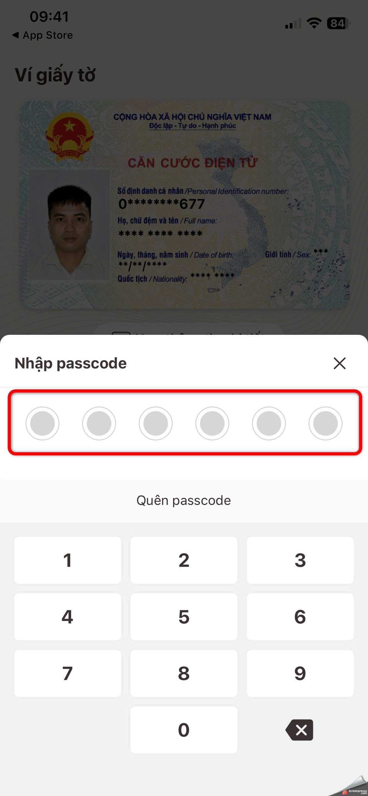Nhập Passcode - bước 3