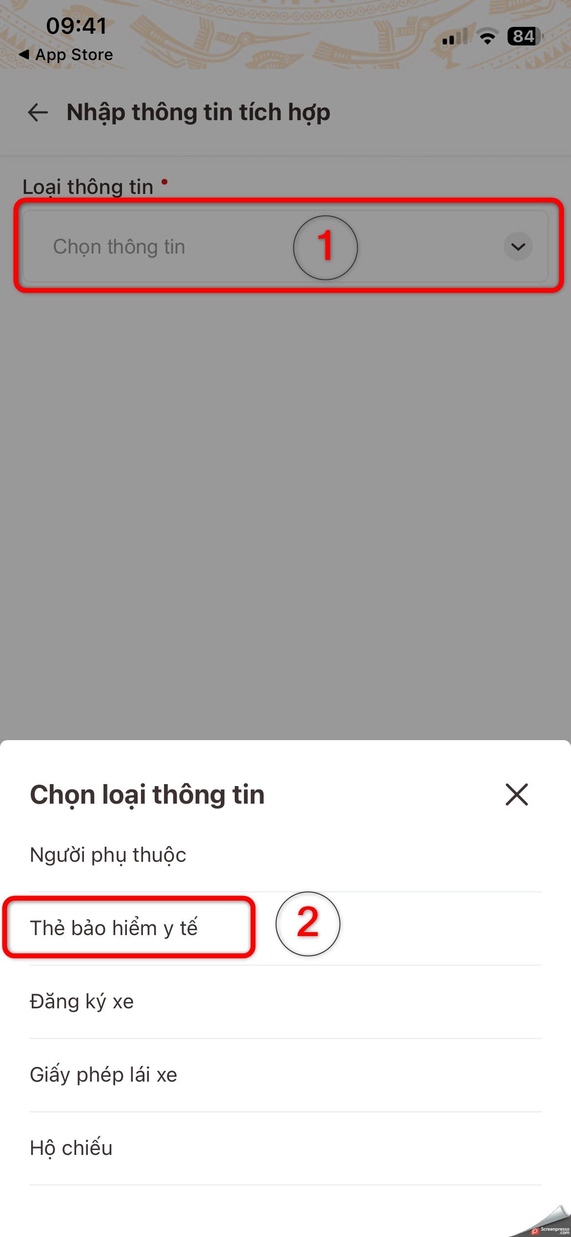 Chọn Thẻ bảo hiểm y tế - bước 5