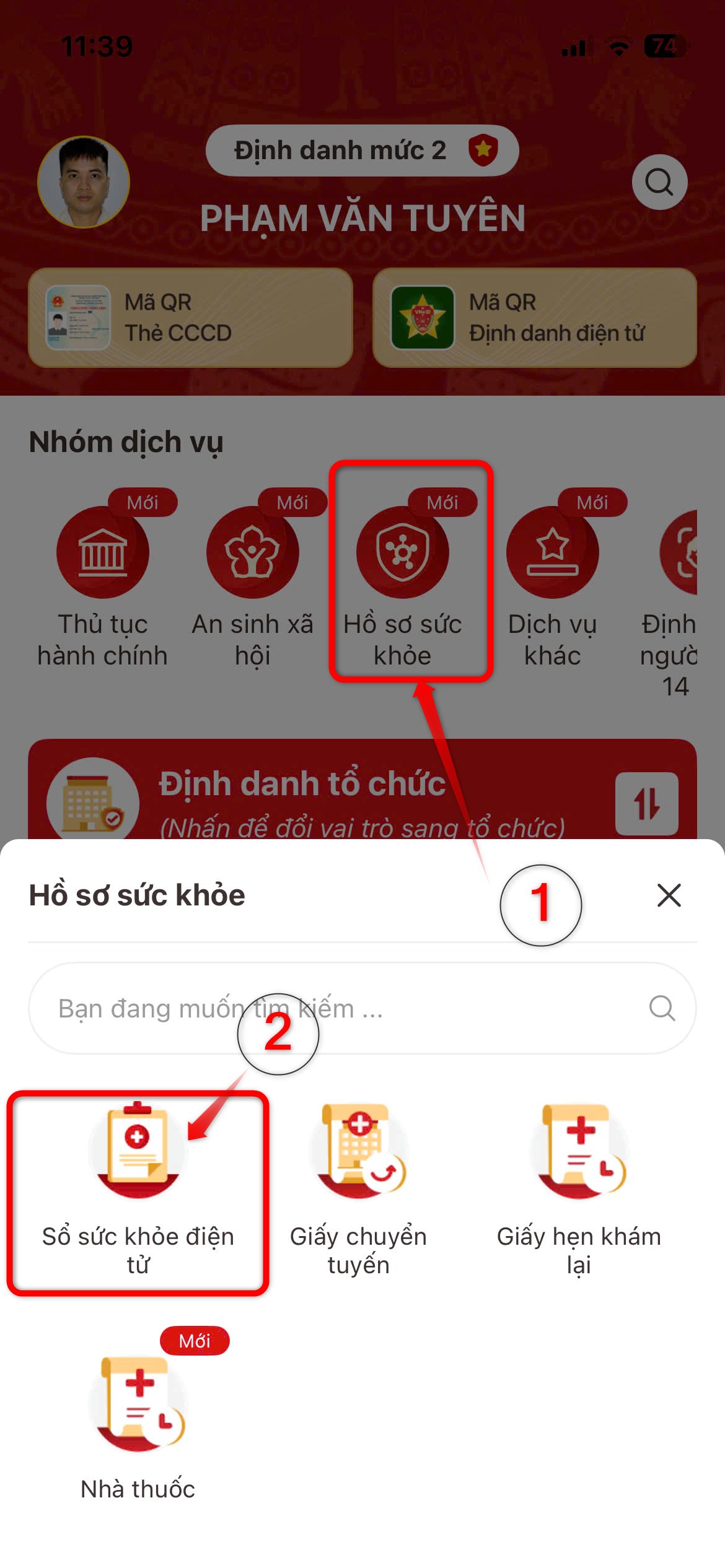 Mở Sổ sức khỏe điện tử - bước 2