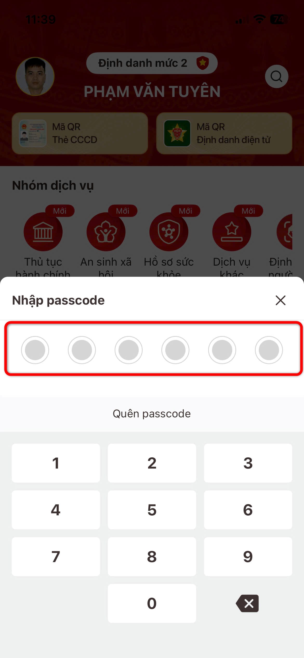 Nhập passcode và cập nhật dữ liệu - bước 3